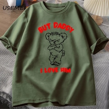 Flood Of Style Ama Baba Onu Seviyorum Ayı Pamuklu Tişört Erkek Giysiler Yaz Rahat Erkek Tasarımcı Giyim T Sh Yeşil