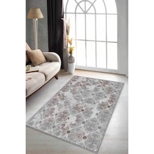 Gri Damask Desen Kaymaz Tabanlı Dekoratif Halı Al001n11