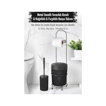 Metal Standlı Yuvarlak Kovalı & Kağıtlıklı & Fırçalıklı Siyah Banyo Takımı