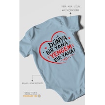 Morivokids Dünya Bir Yana Yengem Bir Yana Kısa Kollu Bebek Body %100 Pamuk Bebe Mavisi