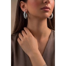 Taşlı Fitil Küpe Gümüş Renkli Kristal Taşlı Zarif Kadın Küpe, Şık Parlak Tasarım Günlük Ve Özel Kullanıma Uygun Aksesuar Gümüş