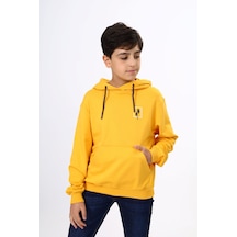Toontoy Kids Toontoy Erkek Çocuk Relax Fit Kapüşonlu Cepli Hafif Düşük Omuz Baskılı Sweatshirt - 2 İplik Hardal
