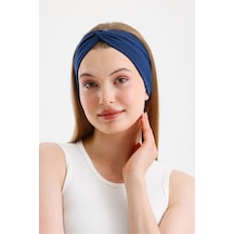 Butik Çapraz Bağlamalı Kadın Bandana Saç Bandı, Kaymaz Yumuşak Esnek%100 Pamuklu Penye - Tek Ebat / Açık Lacivert Açık Lacivert