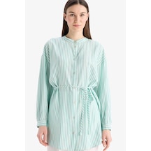 DeFacto Relax Fit Çizgili Uzun Kollu Bağcıklı Gömlek Tunik E5360AX25SPGN1230 Yeşil