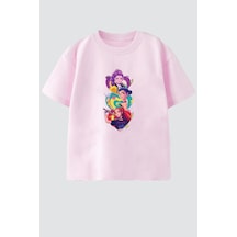 Monila Kız Çocuk Pamuklu Bisiklet Yaka Huntrix Baskılı T-shirt Pembe
