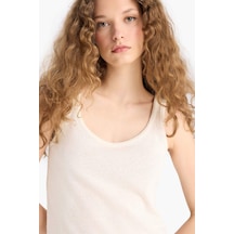 Defacto Loose Fit Yuvarlak Yaka Beyaz Triko Görünümlü Atlet F1885ax25smwt46 Beyaz