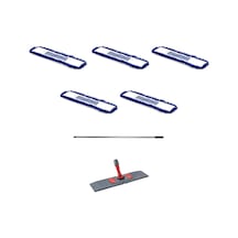 Orlon Mavi Statik Toz Mop Takımı Seti - 80 CM - 5 Adet Mop + Mop Tutucu + Sap - 1 Takım