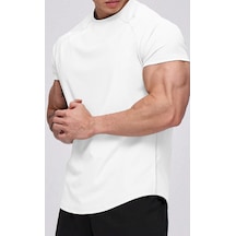 Ghassy Co. Erkek Running Sports Reglan Oval Kesim Penye T-shirt 001 Beyaz