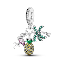 Fubena Ananas, Palmiye Ve Flamingo Sallantılı Charm Gümüş