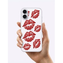 İphone 15 Kırmızı Dudak / Öpücük Desenli Şeffaf Telefon Kılıfı Mh-hs7673-5097