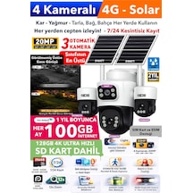 3 Otomatik 4 Kameralı 20mp 4g Güneş Enerjili Solar Güvenlik Kamerası 128gb Sd Kart 1200gb İnternet