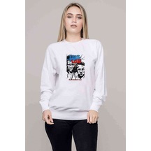 Fıght Club Rock Baskılı Beyaz Kadın Sweatshirt
