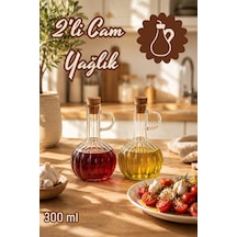 Porsima Lm-0010 Breze 2li Mantar Kapaklı Borosilikat Cam Yağlık Sirkelik Yağdanlık Seti 300ml+300ml