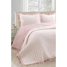 Lamina Fırfırlı Elyaf Dolgulu Çift Kişilik 240x260 Cm Yatak Örtüsü Pudra Pudra