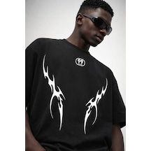 Yolo Street Oversize Unisex Tişört %100 Pamuk Tribal Baskı Streetwear Siyah/beyaz Siyahgokce