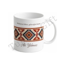 Etnik Desenli Baskılı Kupa Bardak Hediye Özel Tasarım Porselen Mug Beyaz / Çok Renkli