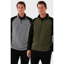 Buratti Slim Fit Yarım Fermuarlı Kışlık Şardonlu 2'Li Paket Erkek Polar 5906055S2 Gri-Haki Buratti Slim Fit Yarım Fermuarlı Kışlık Şardonlu 2'Li Paket Erkek Polar 5906055S2 Gri-Haki