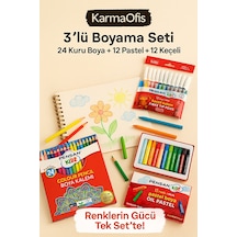 3 Lü Boyama Seti 24 Renk Kuru Boya+12 Renk Pastel Boya+12 Renk