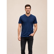Vigoss Battal V Yaka Erkek T-shırt B3125-03370 Koyu İndigo