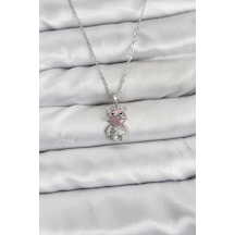 316l Çelik Zincir Gümüş Renk Teddy Bear Model Zirkon Taşlı Kadın Kolye Karışık Renk