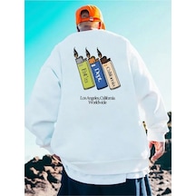 Beyaz Üç Çakmak Baskılı Oversize Kapuşonlu Kadın Sweatshirt Bsgüççakmaksweat Beyaz