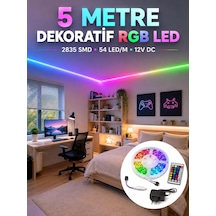 5 Metre Rgb Şerit Led 2835 Smd 54 Led/m Uzaktan Kumandalı Dekoratif Aydınlatma 5 Metre, Rgb, 2835 Smd, 54 Led/m