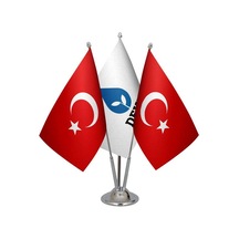 Masa Üstü Deva Partisi Bayrağı Türk Bayrağı Üçlü Krom Direk Masa