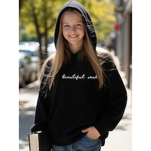 Uyguntarz Beautiful Soul Baskılı Oversize Çocuk Sweatshirt Siyah