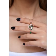925 Ayar Gümüş Rose Kaplama Yeşil Taşlı Girdap Tasarım Kolye
