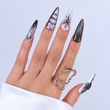 Gri Nail Art Extra Uzun 10'lu Tekrar Kullanılabilir El Yapımı Protez Takma Tırnak Keee1669 M