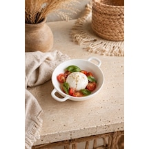 Çift Kulplu Beyaz Porselen Fırın Kabı Ve Servis Kasesi 12x15 Cm - Kahvaltılık Meze Ve Sufle Güveç Tabağı Çok Renkli