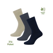 Modal İplik Erkek Soket Çorap - 3 Çift - Dikişsiz - Atlas - 18002 - Set 2 Çok Renkli