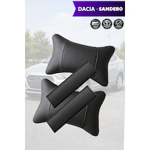 Dacia Sandero Uyumlu Deri Yastık Set Deri Kemer Koruyucu Lüks Siyah