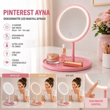 Yuvarlak Işıklı Makyaj Aynası - Dokunmatik - 3 Kademe Işık Seviyesi - Usb Şarjlı - Takı Tepsili Diğer