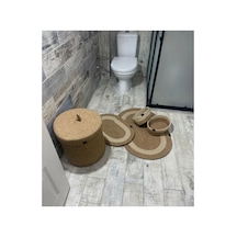 Hasır Jüt 5 Parça Banyo Seti Kırçıl Krem Kırçıl Krem
