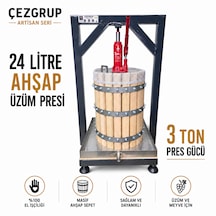 Çezgrup Artisan Seri 24 Litre Premium Ahşap Üzüm & Meyve Sıkma Presi 3 Ton Krikolu 304 Çelik Kapaklı
