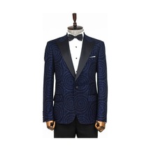Wessi Hipnoz Desen Sivri Yaka Slim Fit Lacivert Erkek Smokin Ceket Lacivert