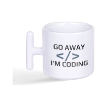 Go Away I'm Coding Yazılımcı Baskılı Latte Fincanı T Kulplu Kupa Bardak Beyaz