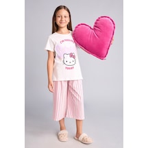 Defacto Hello Kitty Kısa Kollu Pijama Üstü Esnek Belli Kapri Pijama Altı 2li Pijama Takımı Kız Çocuk H2766a826sppn424 Pembe-pn424
