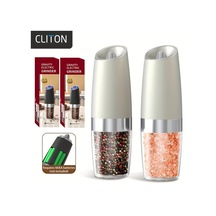 Xuweiwei 2 Adet Beyaz Plastik Gövdeli Yerçekimli Elektrikli Tuz Karabiber Değirmeni Otomatik Öğütme Ayarlanabilir Öğütme Kalitesi Led Işıklı Ahşap