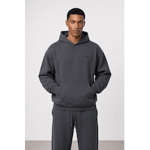 Erkek Respire Basic Oversize Hoodie Füme
