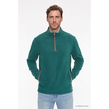 Ac&Co / Altınyıldız Classics Erkek Yesıl Sıcak Tutan Standart Fit Normal Kesim Bato Yaka Çift Fleto Cepli Sweatshirt Polar