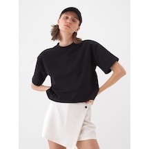 Xint Siyah Pamuk Dokulu Oversize Tişört 602459