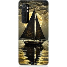 Xiaomi Mi Note 10 Lite Uyumlu Altın Ayda Yelkenli Desenli Silikon Kılıf Çok Renkli
