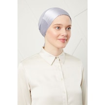 Melodi Scarf Kadın Tesettür Bağlamalı Saten Bone Açık Gri Açık Gri