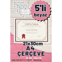 Beyaz-5 Adet A4 Çerçeve Diploma Belge Sertifika Fotoğraf Resim Çerçevesi Pvc 5 Li Beyaz