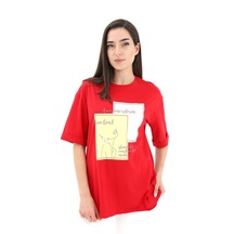 Serdem - Bisiklet Yaka Yüz Basklı T-shirt - Kırmızı 001