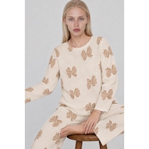 Norcia Sports Kadın Desenli Uzun Kollu Krem Pijama Takımı 4762 Çok Renkli - 929323306 Çok Renkli - 929323306 Çok Renkli