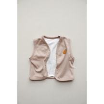 Ananas Nakışlı Çift Taraflı Yelek Vizon