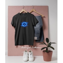 Oversize Light Eye Science And Technology Blue Effect Tasarımlı Unisex T-shirt Siyah